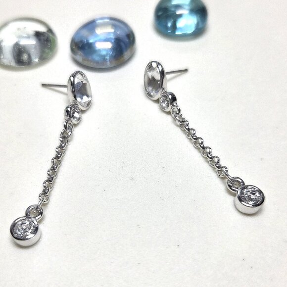 Swarovski Dangle Drop Earrings With Bezel Set Clear Oval And Round Crystals - Picture 10 of 11